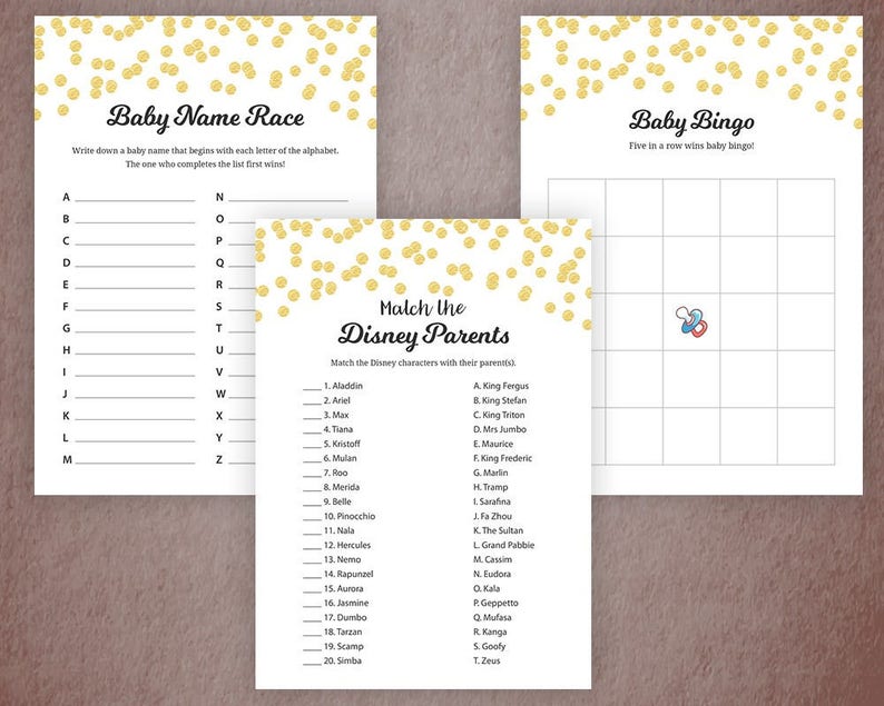 Baby Shower Games Package, Printable Party Games Bundle, Baby Shower Set Download, Gold Confetti, Bingo, Who Said It, Quotes, SPKG, B001 image 2