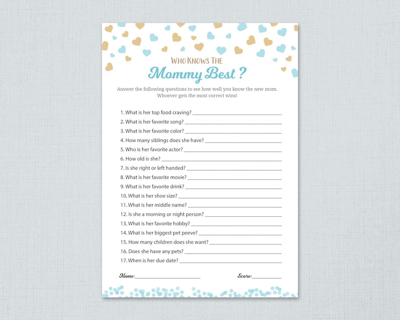 who knows mommy best boy baby shower game printable hearts