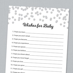 Wishes for Baby Game Printable, Baby Shower Wishes, Silver Confetti, Wishes for Baby Card, Instant Download, Baby Shower Activity, B016