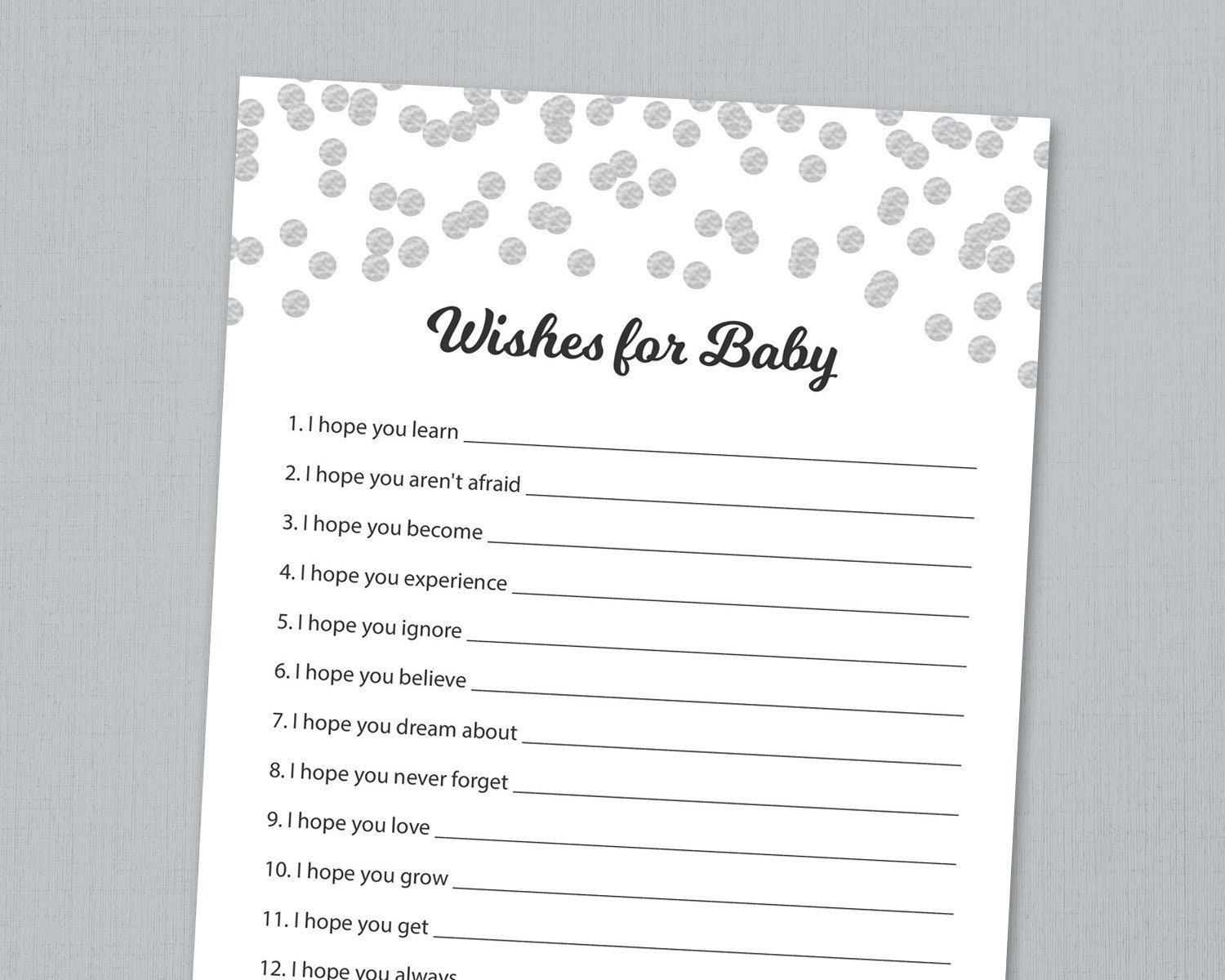 Wishes for Baby Game Printable, Baby Shower Wishes, Silver Confetti ...