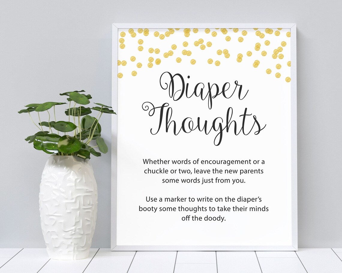 Diaper Thoughts Baby Shower Printable Gold Confetti Late - Etsy