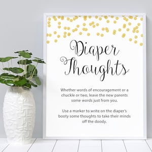 Diaper Thoughts Baby Shower Printable, Gold Confetti, Late Night Diapers Sign, Baby Shower Games, Activities, Instant Download, B001