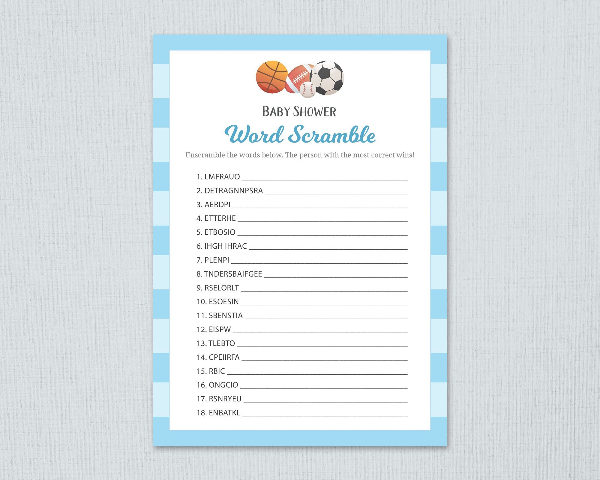 word scramble game printable football baby shower games etsy