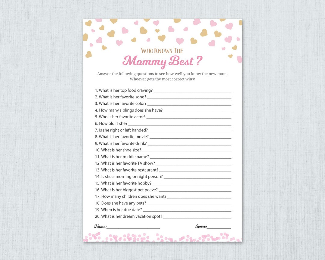 Who Knows Mommy Best, Girl Baby Shower Game Cards Printable, How Well ...
