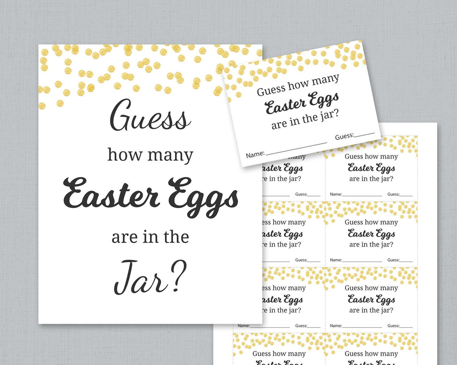 Easter Eggs Guessing Game, Baby Shower Games Printable, Gold Confetti