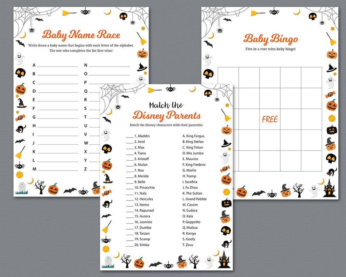 Halloween Baby Shower Games Package Printable Party Games | Etsy