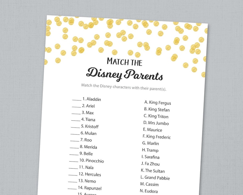 Disney Mother or father Game Sport Printable, Little one Shower Video games, Game the Disney Mom and dad, Disney People Game Quiz, Gold Confetti, Trivia, B001 photograph relating to Disney Trivia Printable named Disney Father or mother Game Recreation Printable, Child Shower Video games, Game the Disney Dad and mom, Disney People Recreation Quiz, Gold Confetti, Trivia, B001