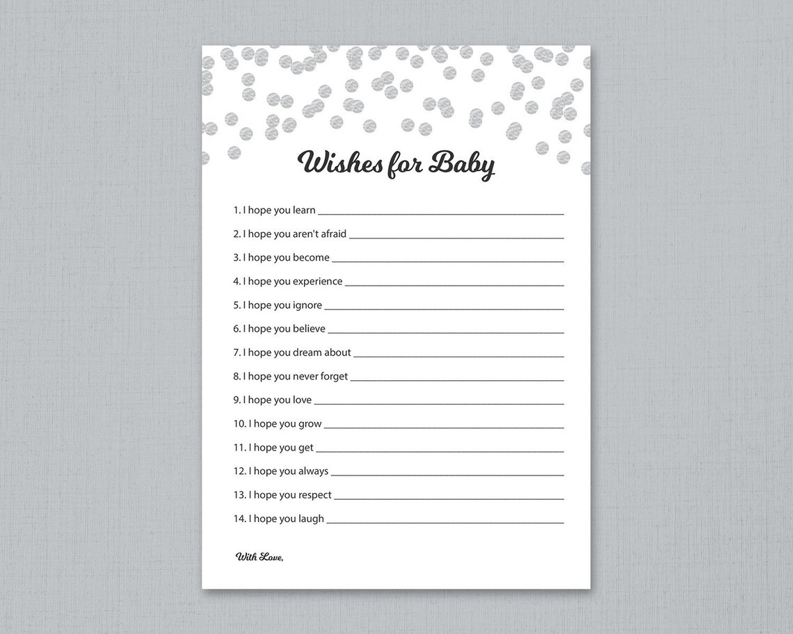 Wishes for Baby Game Printable, Baby Shower Wishes, Silver Confetti ...