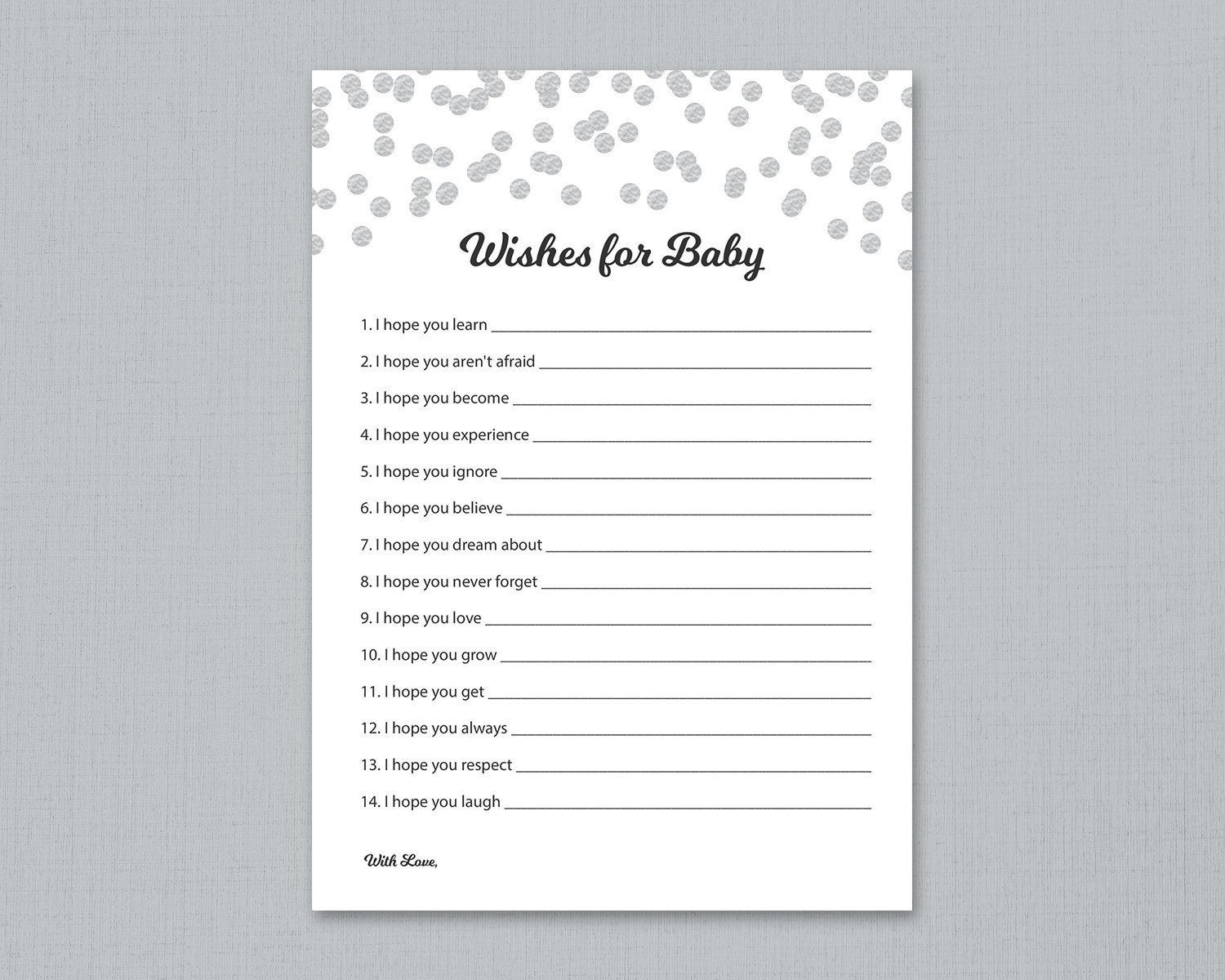 Wishes for Baby Game Printable, Baby Shower Wishes, Silver Confetti ...