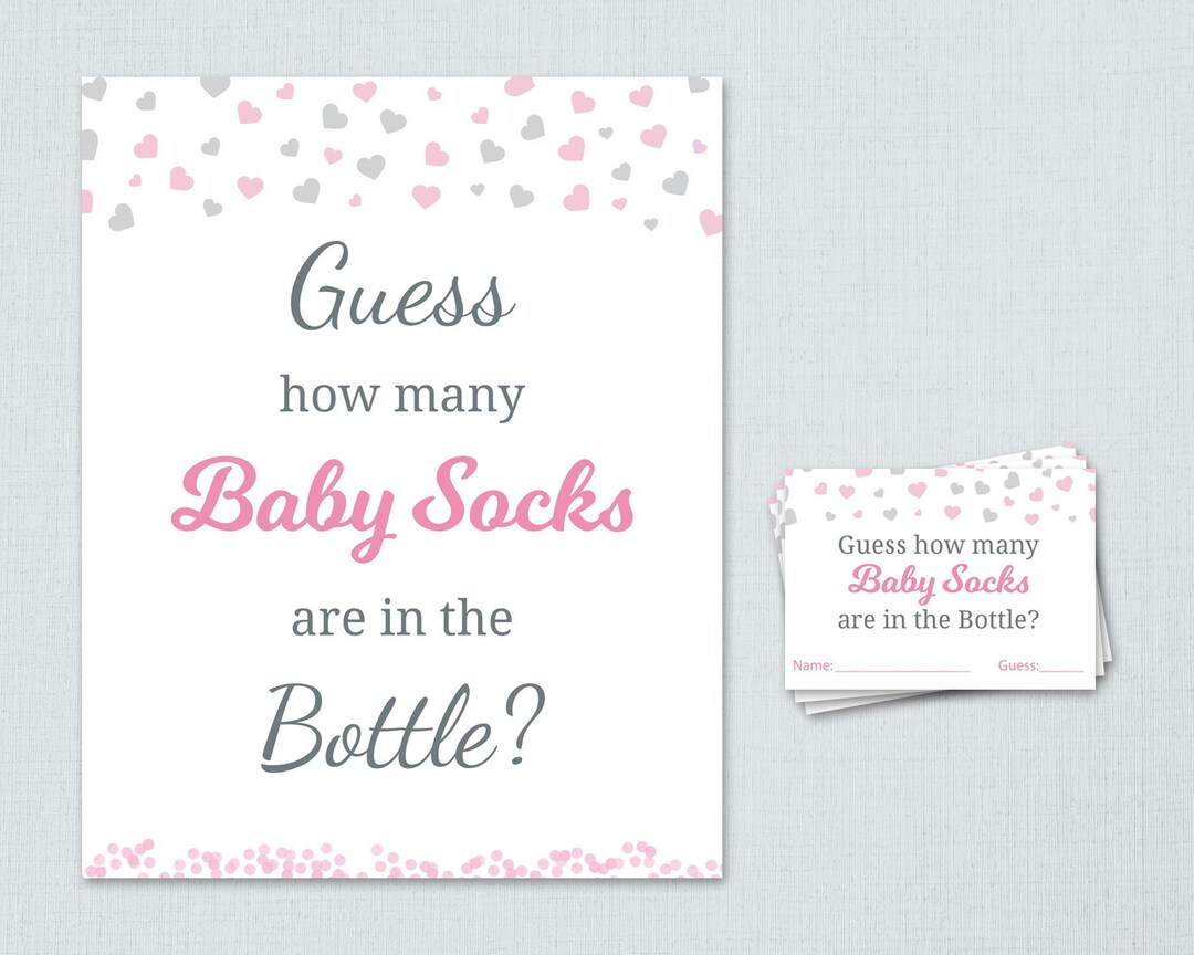 Baby Socks Guessing Game, Girl Baby Shower Games Printable, Pink Silver ...