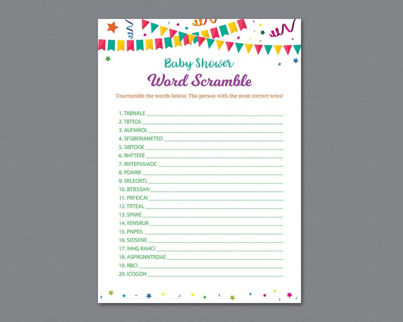word scramble game printable mexican fiesta baby shower