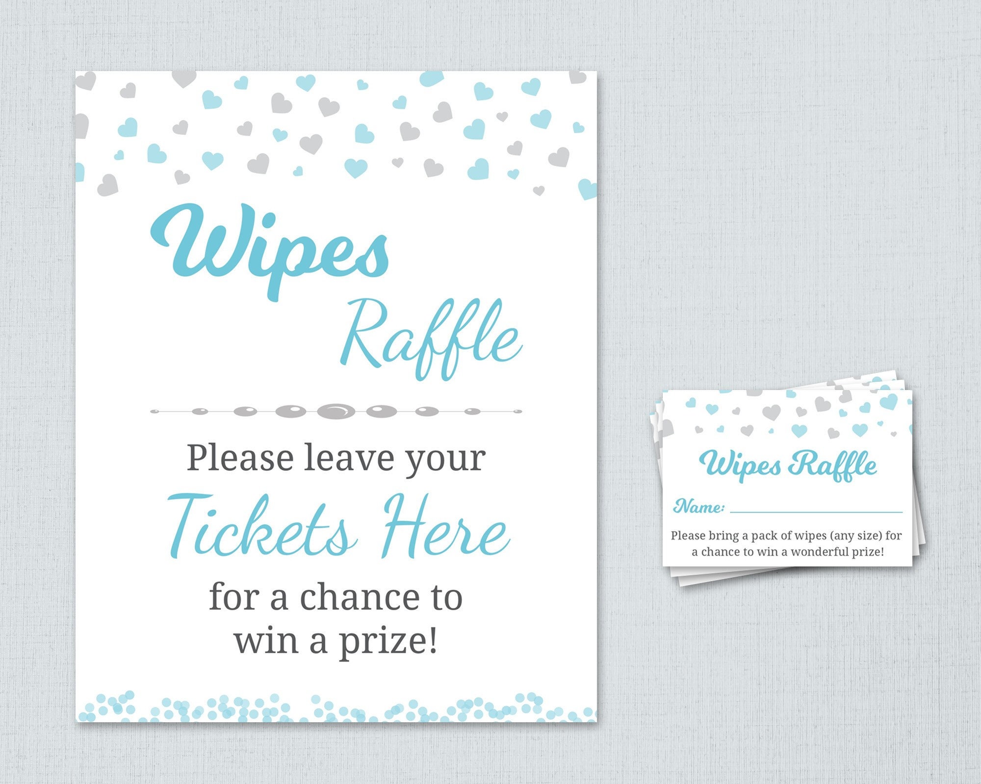 Baby Wipes Raffle Card & Tickets, Diaper Raffle Sign Printable, Grey Blue Hearts Confetti, Boy Baby Shower Signs, Wipes Raffle Tickets, B008 - Etsy for Diaper And Wipe Raffle Free Printable
