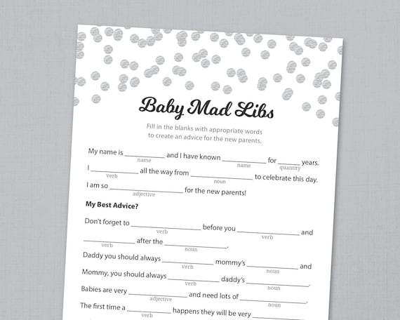 Baby Shower Mad Libs Printable Advice For The New Parents Etsy