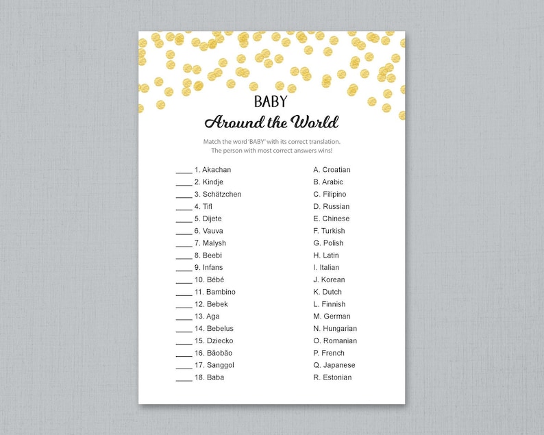 Baby Around the World, Baby in Different Languages, Baby Shower Games