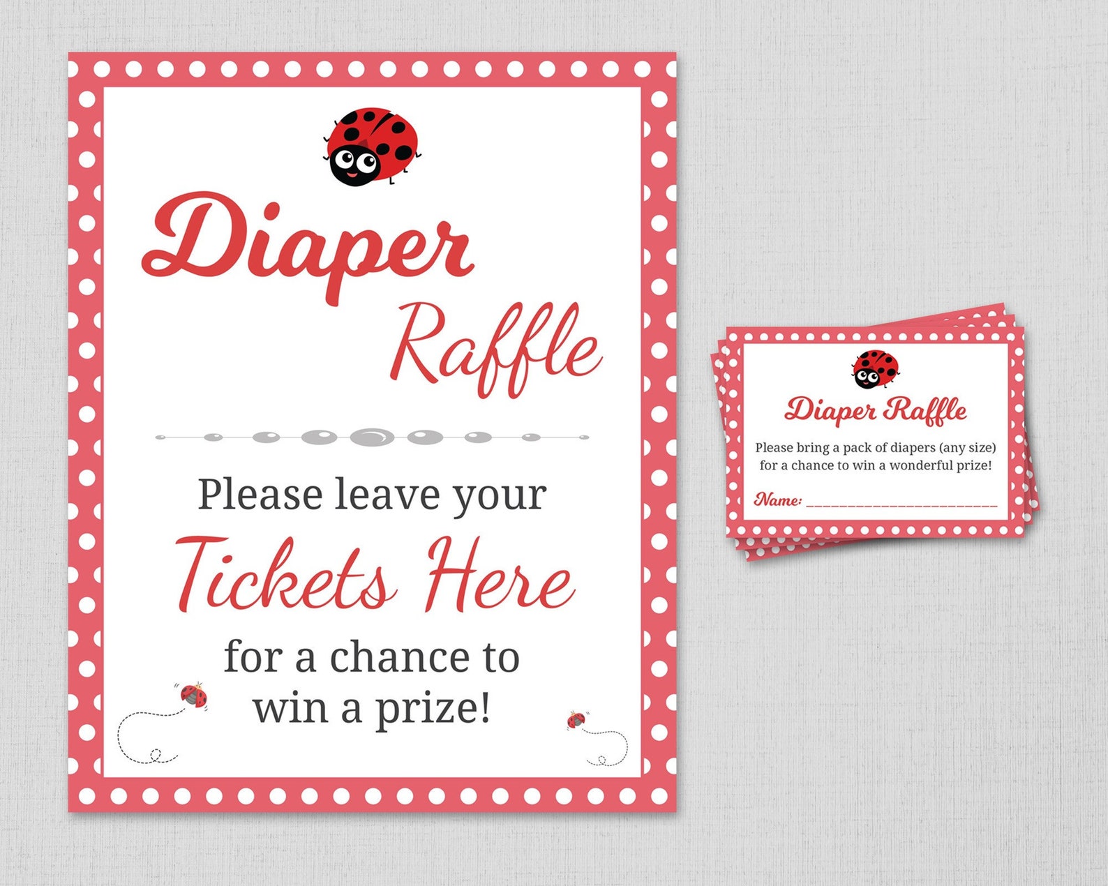 Ladybug Baby Shower Diaper Raffle Tickets &amp; Sign Printable | Etsy