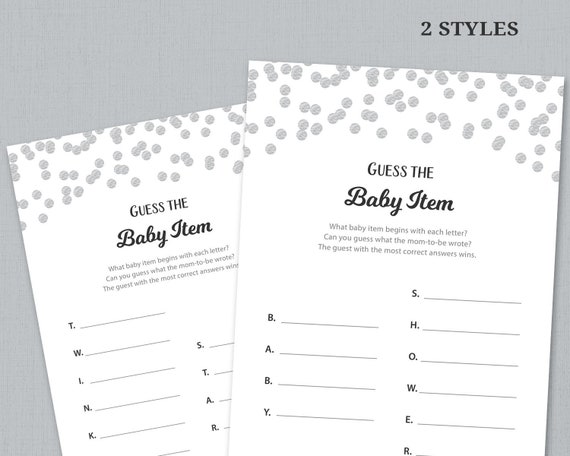Guess The Baby Item Gray Confetti Baby Shower Games Etsy Guess The Baby Item Gray Confetti Baby Shower Games Etsy