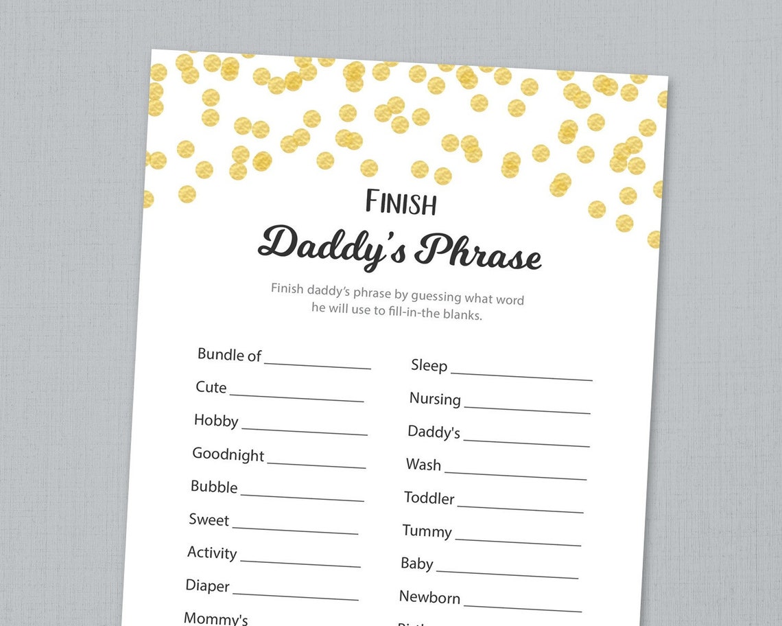 Finish Daddy's Phrase Game Card, Baby Shower Games Printable, Finish