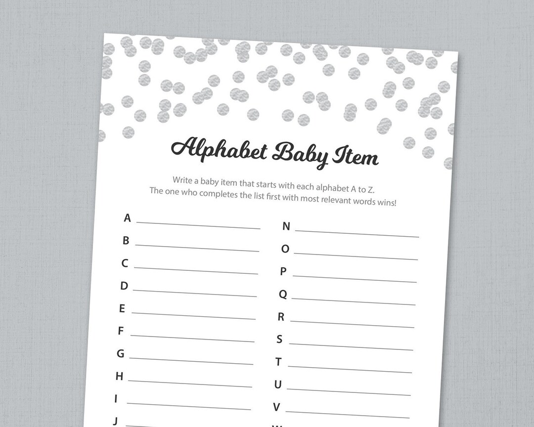 Alphabet Baby Item Game ABC Baby Item Silver Confetti Baby