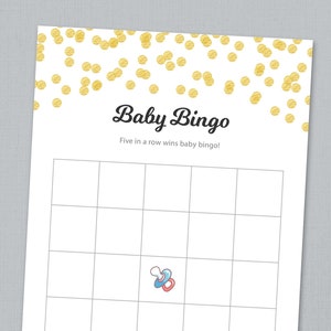 Blank Baby Bingo Game Cards Printable, Gold Confetti Baby Shower Bingo, Gold Polka Dots, Empty Bingo Cards, Baby Shower Activity, B001