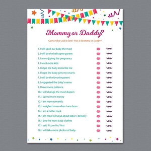 Mama oder Papa, wer sagte es, er sagte, sie sagte, Fiesta Thema, mexikanische Baby Shower Spiele, Baby Shower Quiz, Ratespiel, Mama Papa, B020