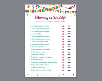 Mommy or Daddy, Who Said It, He Said She Said, Fiesta Theme, Mexican Baby Shower Games, Baby Shower Quiz, Guessing game, Mom Dad, B020