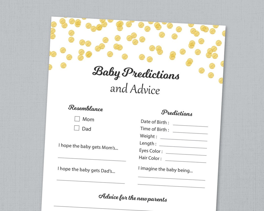 Baby Prediction Cards Printable, Gold Confetti Baby Shower Games ...