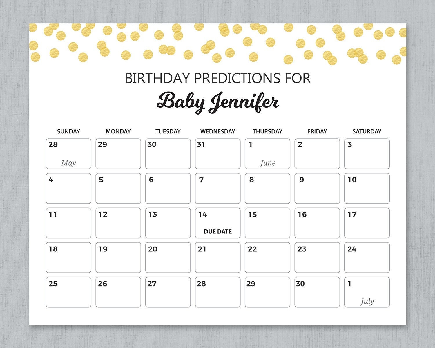 guess baby's birthday calendar