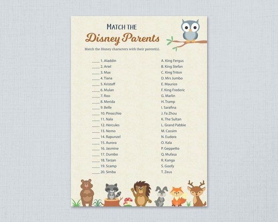 Disney Parent Match Game Printable Baby Shower Games Match Etsy