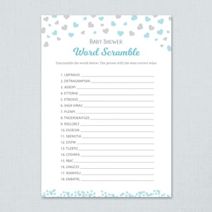 Word Scramble Game Printable, Boy Baby Shower Games, Silver Confetti, Baby Shower Activity, Instant Download, Unscramble, Words Puzzle, B008