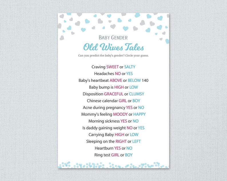 Old Wives Tales Gender Reveal Baby Shower Game Printable | Etsy