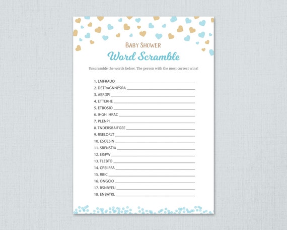 Word Scramble Game Printable Baby Shower Games Gold Etsy