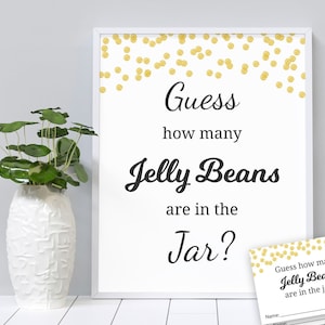 Jelly Beans Guessing Game, Fun Baby Shower Games, Gold Confetti, Guess How Many Beans in a Jar, Jelly Beans in Bottle, Activities, B001