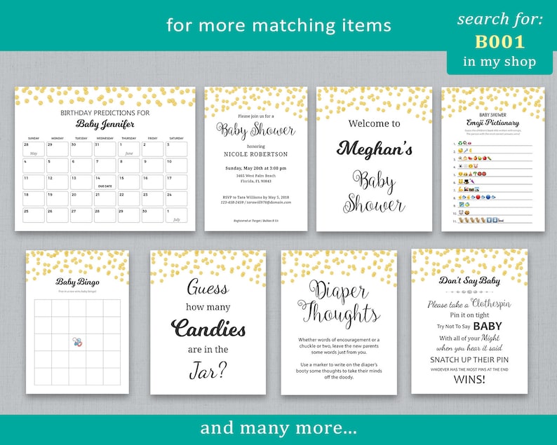 Pregnancy Candy Match Game Printable, How Sweet It Is, Gold Confetti