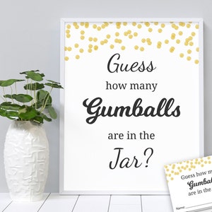 Guess How Many Gumballs are in the Jar Printable, Baby Shower Games, Gold Confetti, Guess How Many Candies, Gum Balls, Cards and Sign, B001 image 1