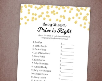 Price is Right Baby Shower Game Printable, Gold Confetti, Baby Shower Activities, The Price is Right, Instant Download, Shower Games, B001