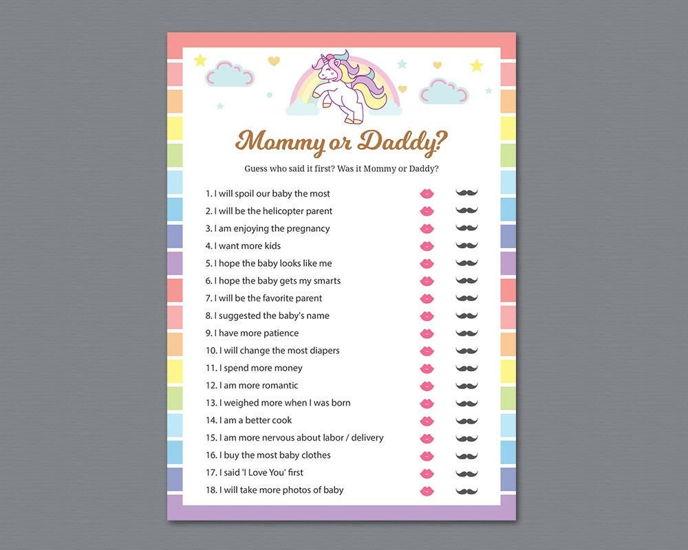Mommy Or Daddy Who Said It He Said She Said Unicorn Rainbow Etsy Mommy Or Daddy Who Said It He Said She Said Unicorn Rainbow Etsy