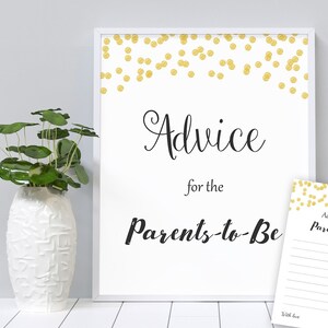 Consigli per i genitori da stampare, divertenti biglietti di consigli per il baby shower, futura mamma, coriandoli dorati, punti grigi, mamma papà, genitori, B001