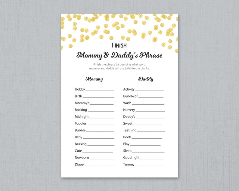 Finish Mommy and Daddy's Phrase Game, Baby Shower Games Printable ...