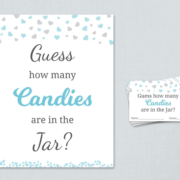 Candy Guessing Game, Boy Baby Shower Games Printable, Hearts Confetti, Guess How Many Candies in a Jar, Candies in Bottle, Activities, B008