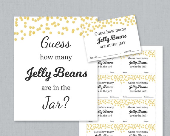 Jelly Beans Guessing Game Fun Baby Shower Games Gold Confetti Guess How Many Beans in a Jar Jelly Beans in Bottle Activities B001 Etsy Canada