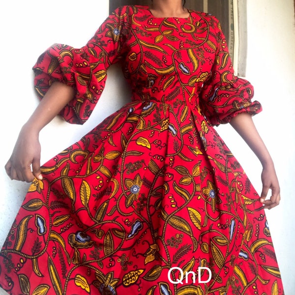 RED ANKARA DRESS,womens clothings, gifts for her, fall season, ankara fabric,african clothing for women, dresses for women