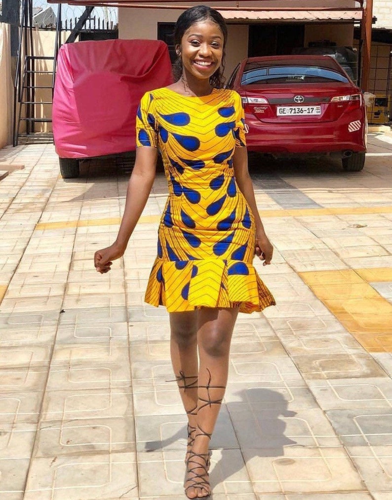 unique mini ankara dress. Women's clothing , gifts for her, african Dresses  for women, mini dress , ankara yellow dress, birthday dress 