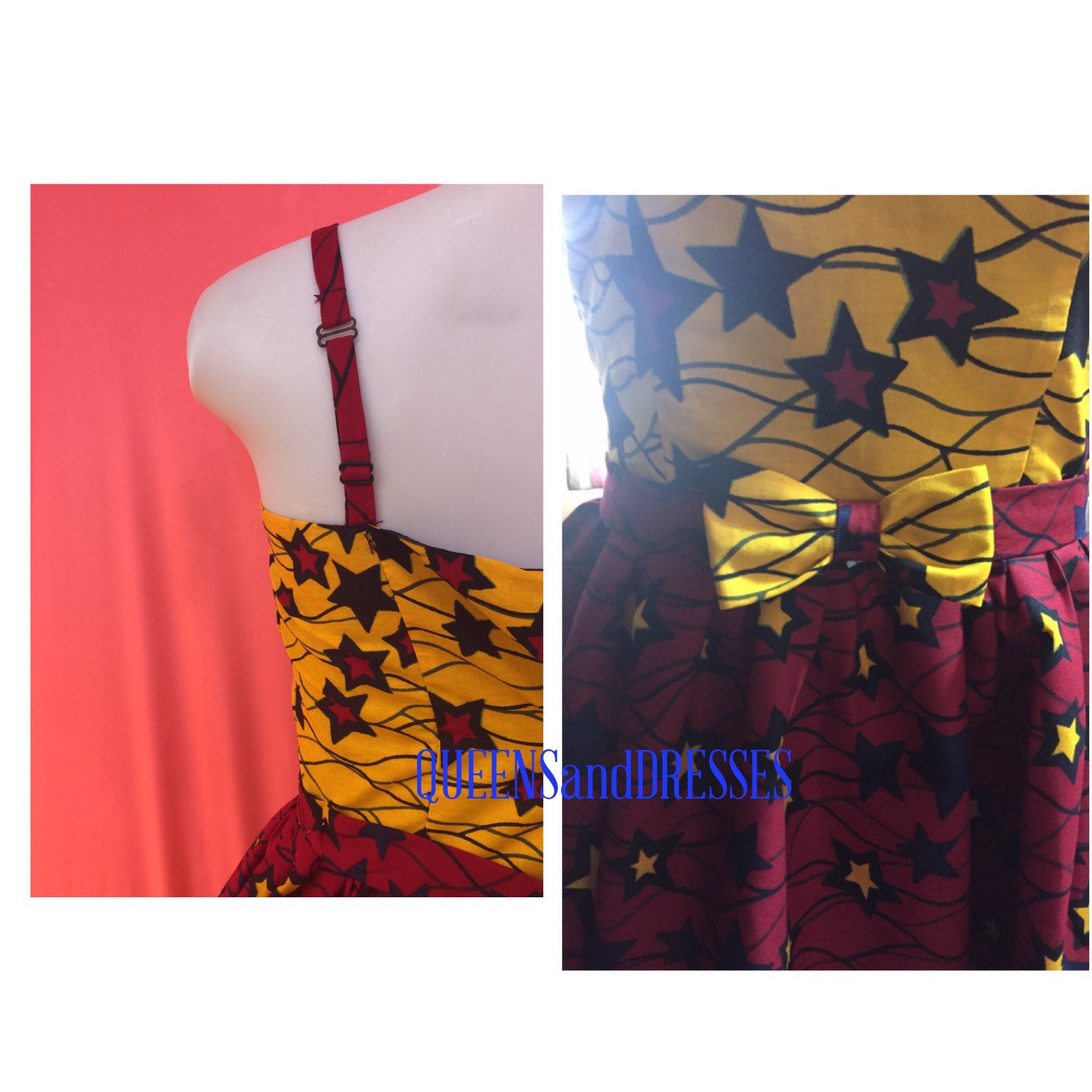 Ankara Dress. Spaghetti Strap Red and Yellow Floor Length Etsy