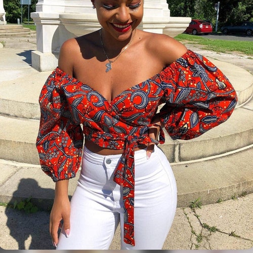 ANKARA off Shoulder Wrap Crop Top 