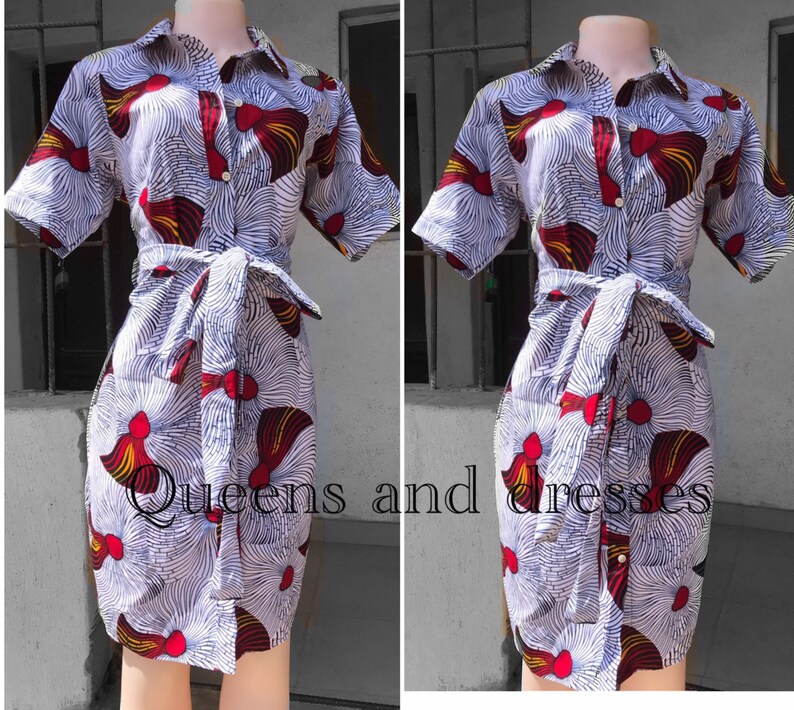 White SHIRT DRESS. Knee Length Shirt Dress With a Belt Sash Etsy