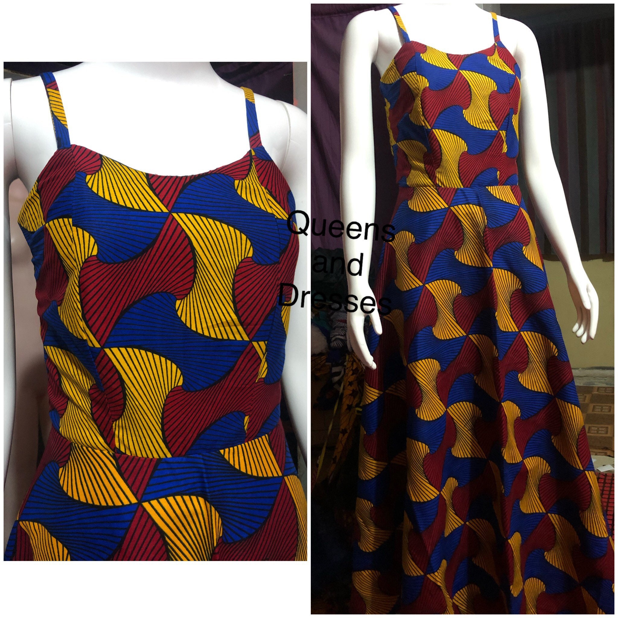 Ankara Spaghetti Strap Maxi Dress Etsy
