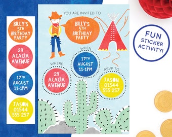 Personalised Cowboy Invitations with Sticker Activity