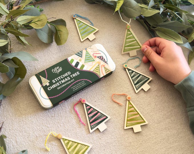 Stitched Wood Christmas Tree Decoration Kit: Kids' Craft, Plastic-Free
