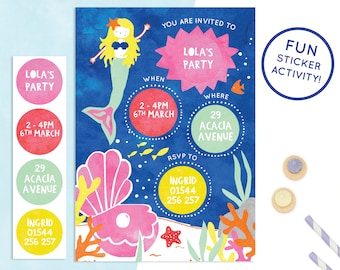 Personalised Mermaid Invitations with Sticker Activity