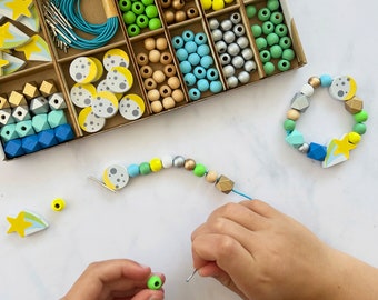 Personalised Outer Space Beading Kit | Wooden Bracelet Making Kit